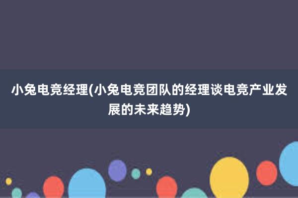 小兔电竞经理(小兔电竞团队的经理谈电竞产业发展的未来趋势)