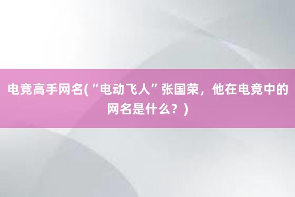 电竞高手网名(“电动飞人”张国荣，他在电竞中的网名是什么？)