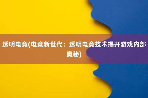 透明电竞(电竞新世代：透明电竞技术揭开游戏内部奥秘)